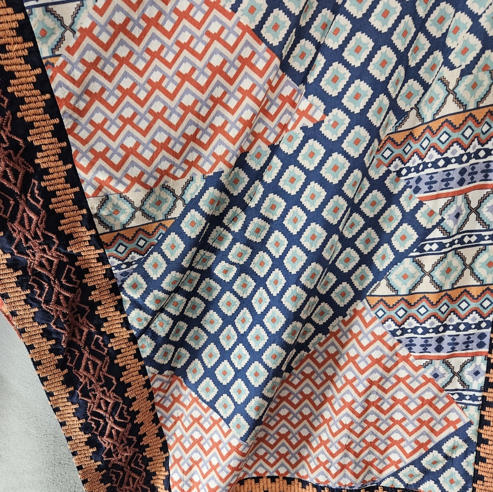 Tolani Collection O/S Kimono Duster Cardigan Boho Open Front Floral & Geometric - Picture 4 of 10